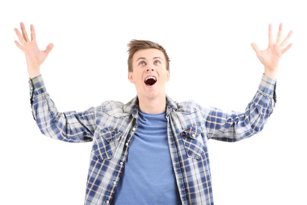 Retrato de joven guapo aislado en blanco — Foto de Stock