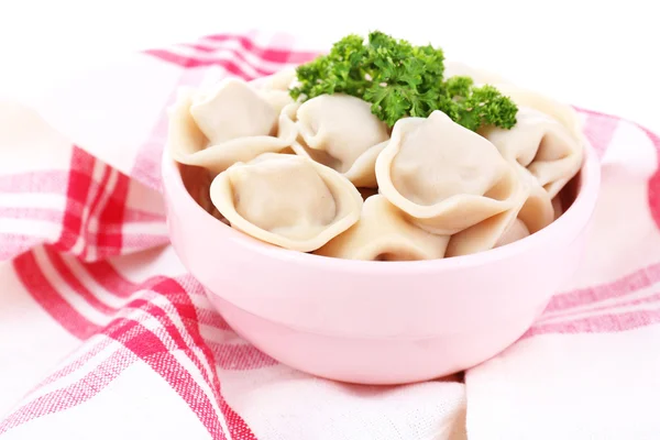 Meat dumplings - russian boiled pelmeni in bowl close up — Stock Photo, Image