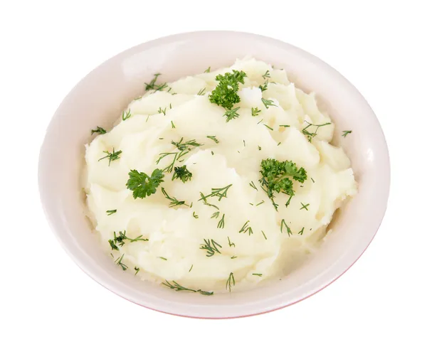 Leckere Kartoffelpüree mit Gemüse in Schüssel isoliert auf weiß — Stockfoto