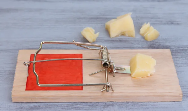 Ratonera con queso sobre fondo de madera — Foto de Stock