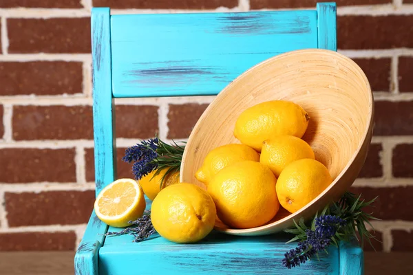 Still life with fresh lemons and lavender — Stock Photo, Image