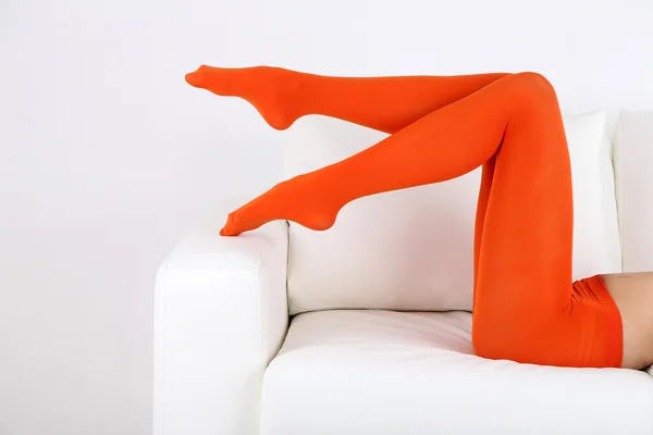 Medias en piernas de mujer perfecta, de cerca — Foto de Stock