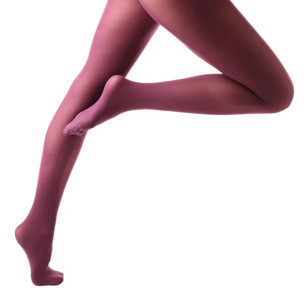 Calze su gambe donna perfetta, isolato su bianco — Foto Stock