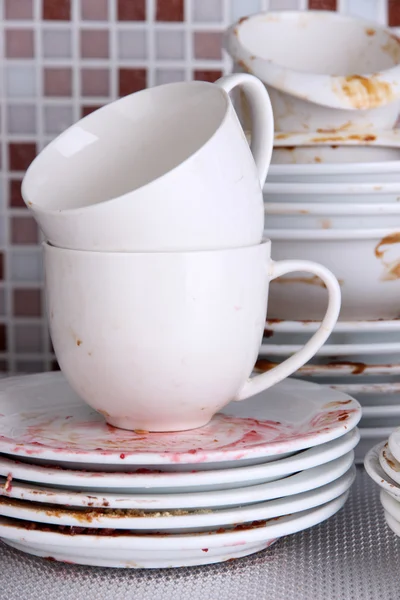 Dirty dishes on bright background — Stock Photo, Image