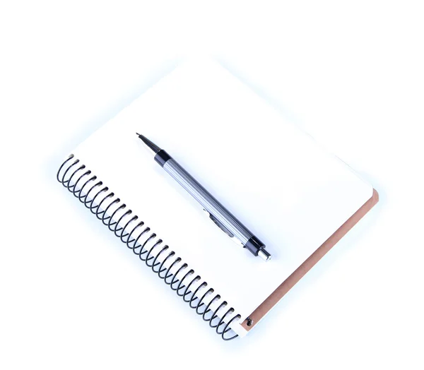 Notebook with pen isolated on white — Stock Photo, Image