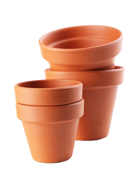 Clay flower pots, isolated on white — Stock Photo, Image