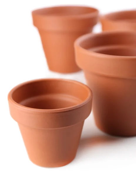 Clay flower pots, isolated on white — Stock Photo, Image