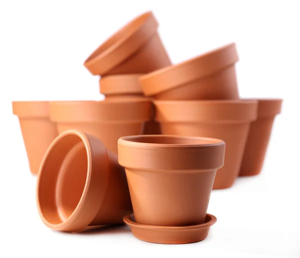 Clay flower pots, isolated on white — Stock Photo, Image