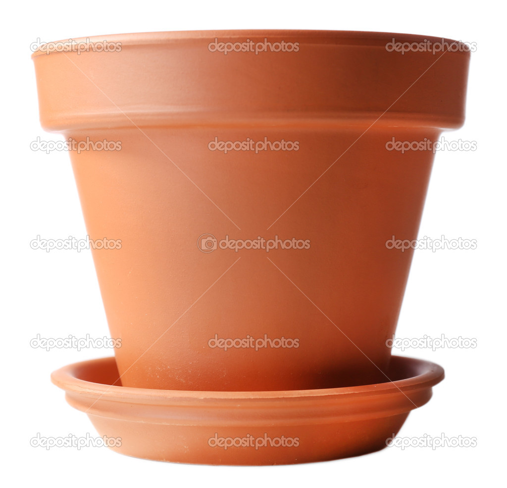 Clay flower pot, isolated on white 