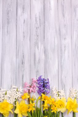 renkli ahşap zemin üzerine güzel çiçekler