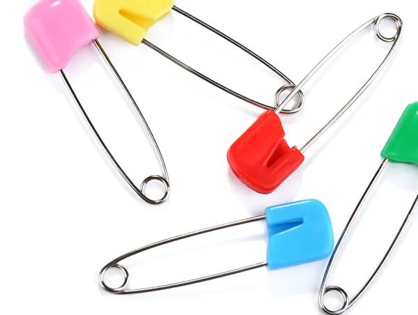 Multicolor safety pins isolated on white — Stock Photo, Image