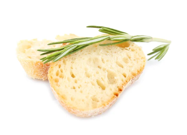 Pane fresco e rosmarino isolato su bianco — Foto Stock