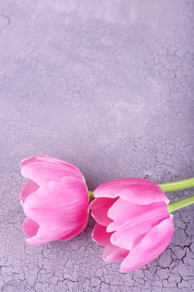美丽的粉红色郁金香，木制的桌子上 — 图库照片