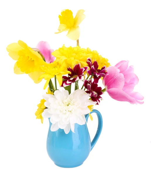 Beautiful flowers in vase isolated on white — Stock Photo, Image