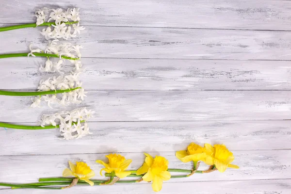 Vackra blommor på färg trä bakgrund — Stockfoto