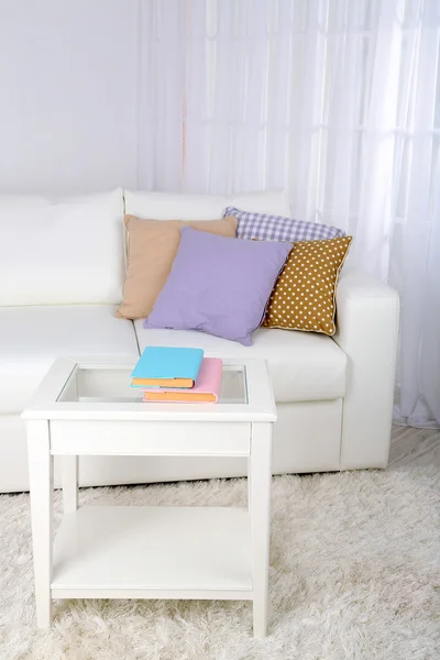 White leather sofa in room — Stock Photo, Image