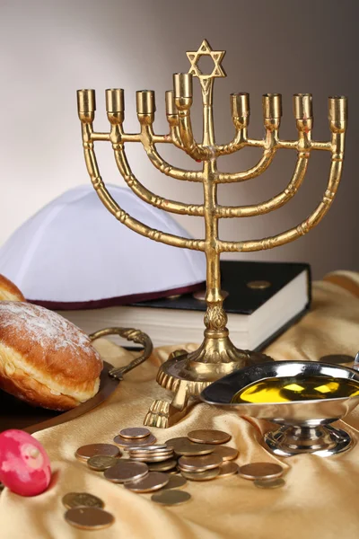 Composizione festiva per Hanukkah su primo piano di panno — Foto Stock