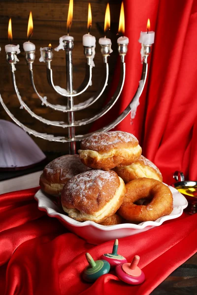 Composición festiva para Hanukkah en primer plano de tela — Foto de Stock