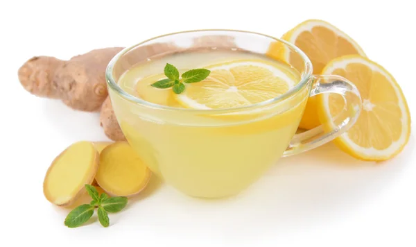 Υγιή τζίντζερ τσάι με λεμόνι και μέλι που απομονώνονται σε λευκόzdravé zázvorový čaj s citronem a medem izolovaných na bílém — Φωτογραφία Αρχείου