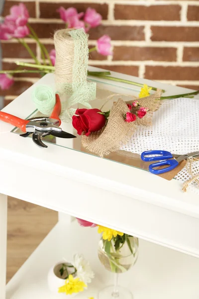 Working place of florist. On light background. Conceptual photo — Stock Photo, Image