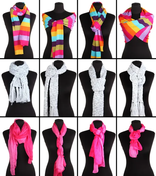 Collage of 12 ways to tie scarves — Stock Photo, Image