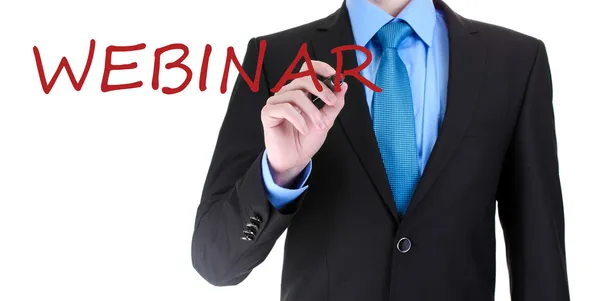 Businessman writing word Webinar on transparent  board — Stock Photo, Image