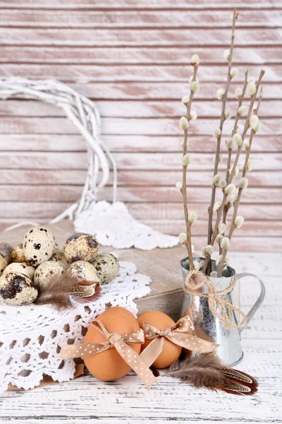 Beautiful Easter composition on wooden table — Stock Photo, Image