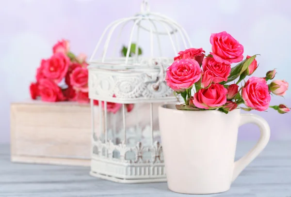 Beautiful small pink roses, on light background — Stock Photo, Image