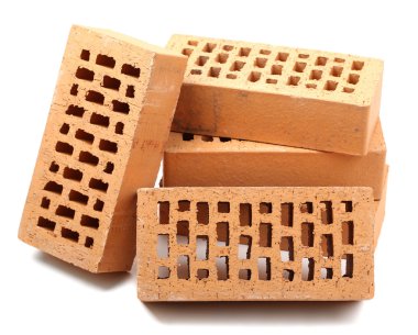 Yeni tuğlalar, üzerinde beyaz izole 