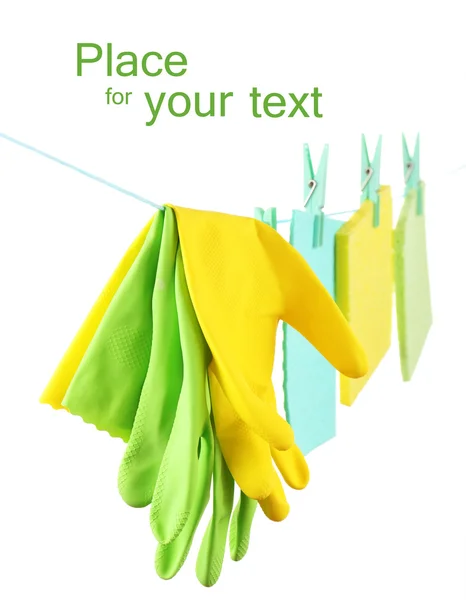 Kitchen sponges and rubber gloves — Stock Photo, Image