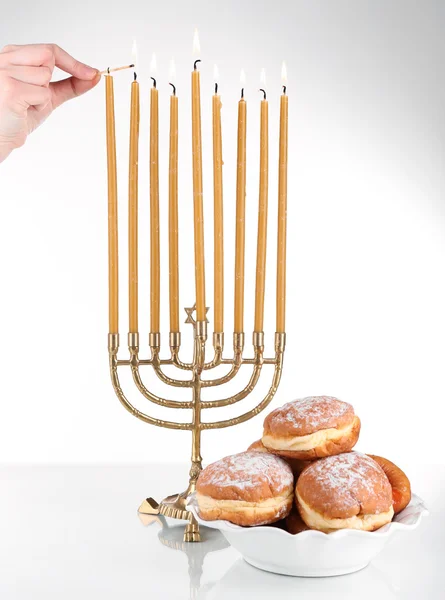 Composición festiva para Hanukkah aislado en blanco — Foto de Stock