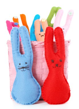 conigli di Pasqua a mano divertente, isolati su bianco