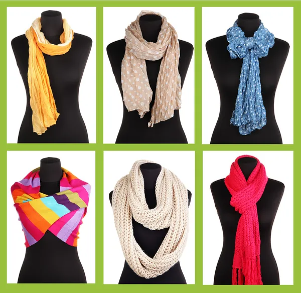 Collage of 6 ways to tie scarves — Stock Photo, Image