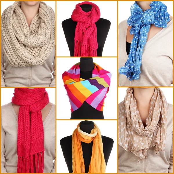 Коллаж из 7 способов завязывать шарфы — стоковое фото