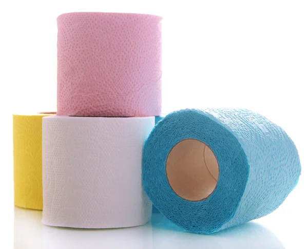 Rolos de papel higiênico coloridos isolados em branco — Fotografia de Stock
