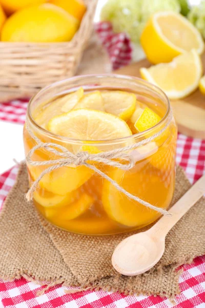 Tasty lemon jam on table close-up — Stock Photo, Image