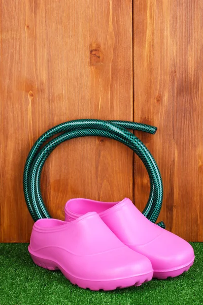 Gardening tools on wooden background — Stock Photo, Image