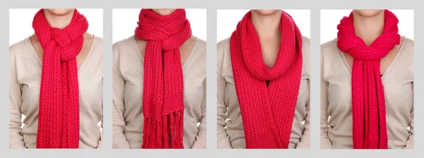 Collage of 4 ways to tie scarf — Stock Photo, Image