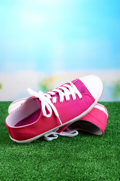 Beautiful gumshoes on green grass, on bright background — Stock Photo, Image