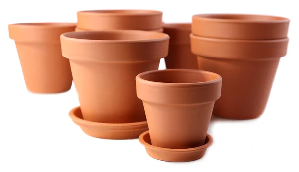 Clay flower pots, isolated on white — Stock Photo, Image