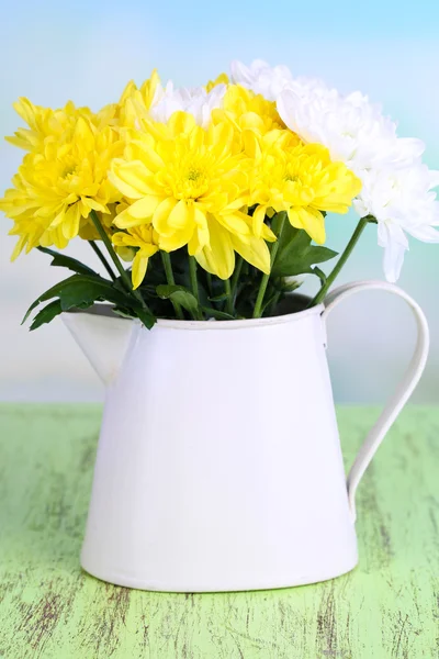 Krásný chrysanthemum květiny v džbánu na přírodní pozadí — Stock fotografie