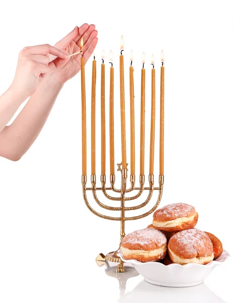 Festlig sammansättning för hanukkah isolerad på vit — Stockfoto