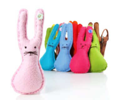 conigli di Pasqua a mano divertente, isolati su bianco