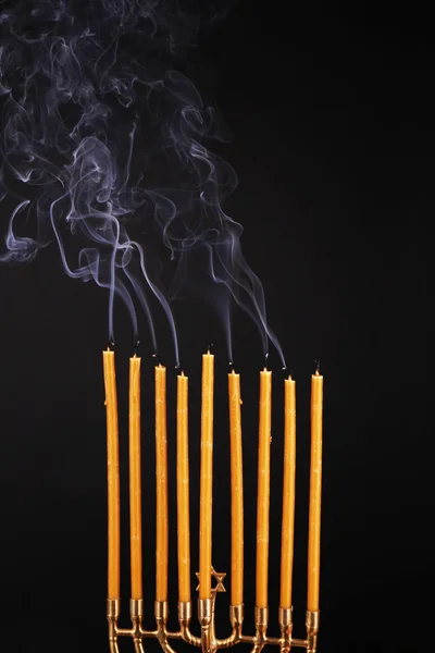 Smoke and extinct candles on dark background — Stock Photo, Image