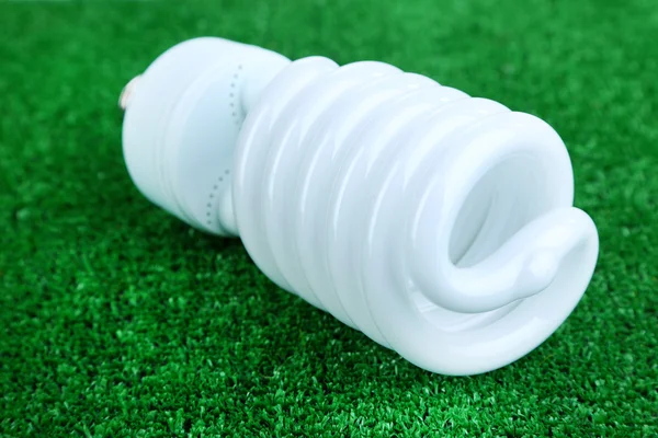 Energeticky úsporné žárovky na zelené trávě pozadí — Stock fotografie