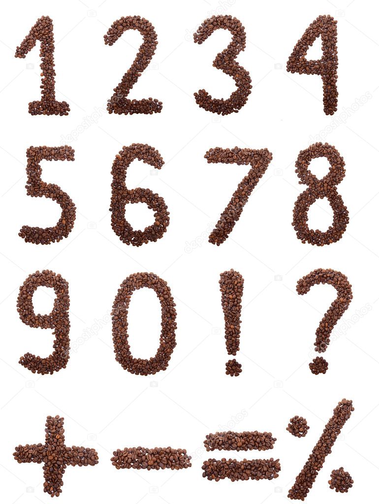 Coffee numbers isolated on white