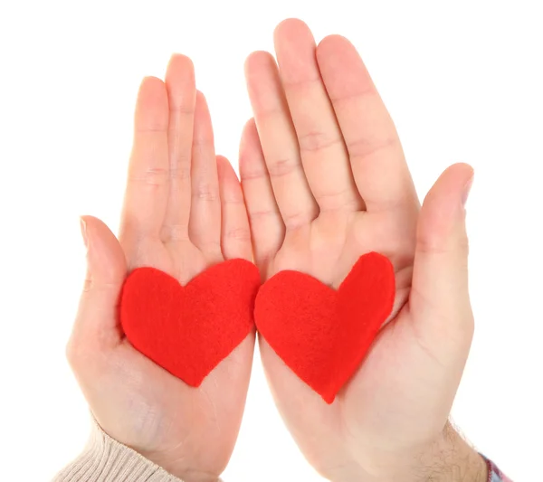 Manos con corazones, aisladas en blanco — Foto de Stock