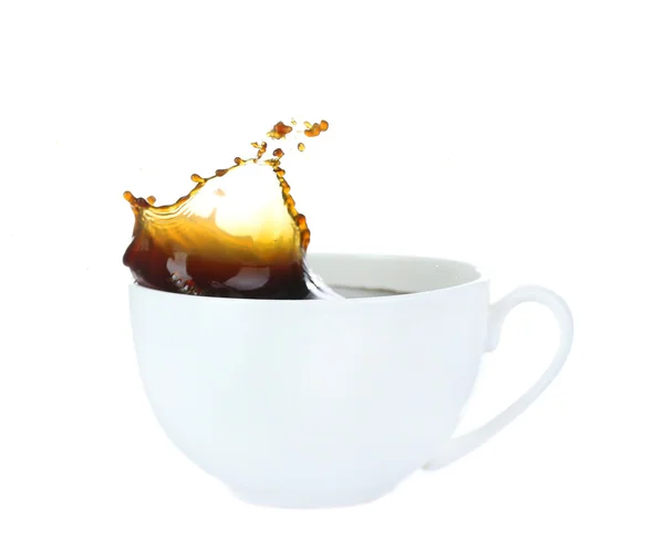 Cup of coffee with splash, isolated on white — Stock Photo, Image