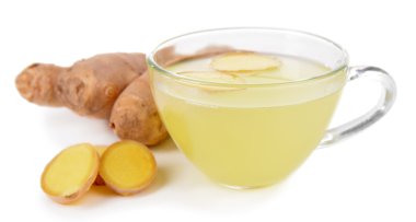 limon ve bal üzerine beyaz izole sağlıklı zencefil çayı