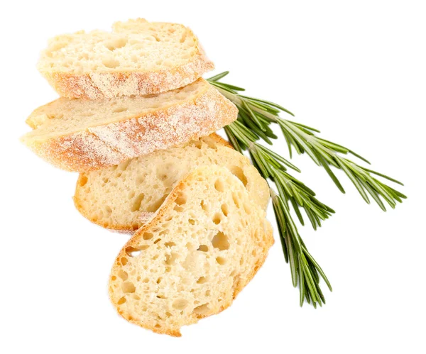 Fresh bread and rosemary isolated on white — Stock Photo, Image